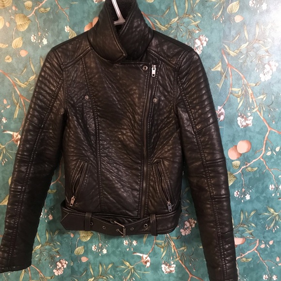 Only- biker leather jacket with inner fleece size 34 - Picture 6 of 8